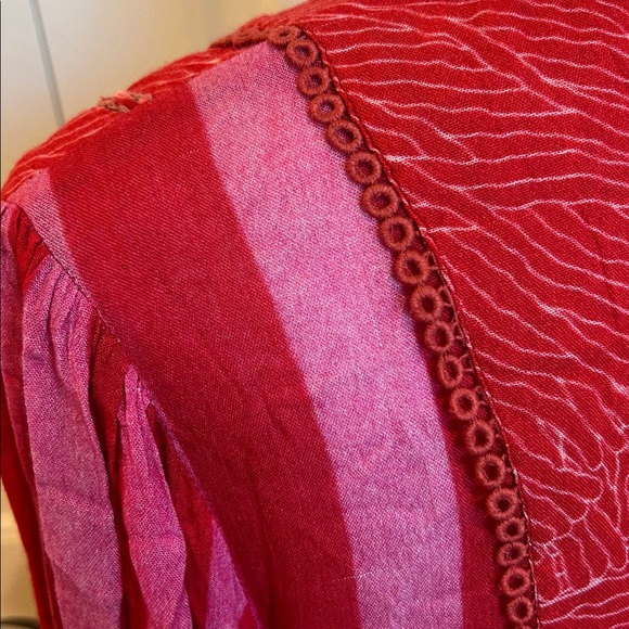 Anthropologie Blank London Lyndsey Tiered Tunic Dress Large L Pink Combo Boho - Picture 7 of 16